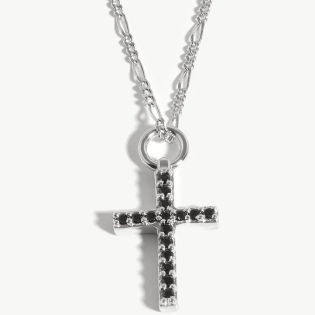 Missoma Fused Pave Cross Necklace 925 Sterling Silver Black Spinel Pendant